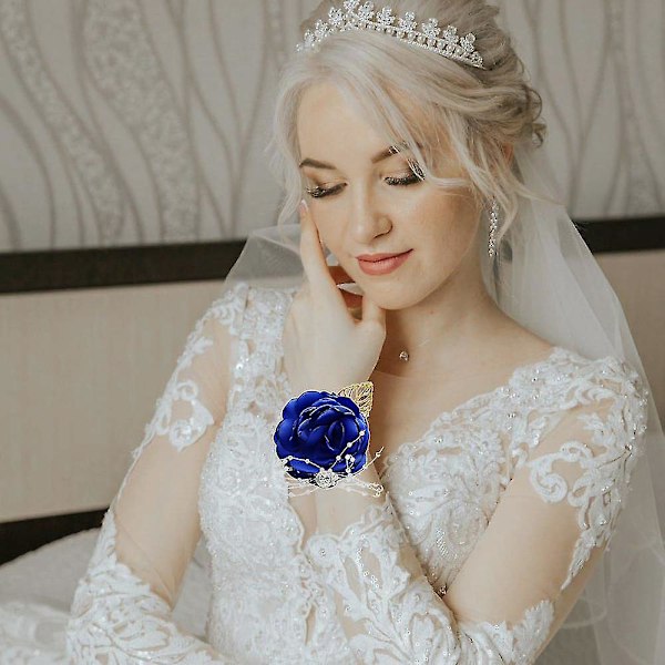 2 stk. Brude Brudepiges Håndled Corsage, Brugt Til At Dekorere Prom Fest Bryllup-1 Bryst Blomst+1 Håndled Blomst white