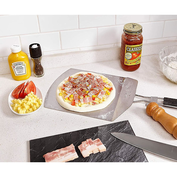 Fällbar Pizzapaddel i Rostfritt Stål Spatel Långt Handtag Pizza Vändpaddel Super Slät Pizzapaddel Icke-Klibbigt Blad