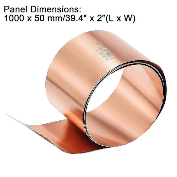 Kobberplade Rulle, Metalfolie Plade 1000mm x 50mm x 0.1mm 2 stk