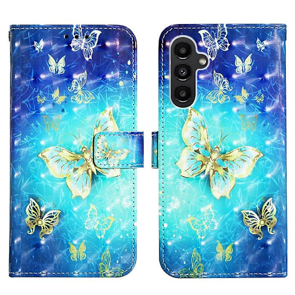 For Samsung Galaxy A05s 3D Maleri Vandret Flip Læder Mobiltelefon Etui Golden Butterfly