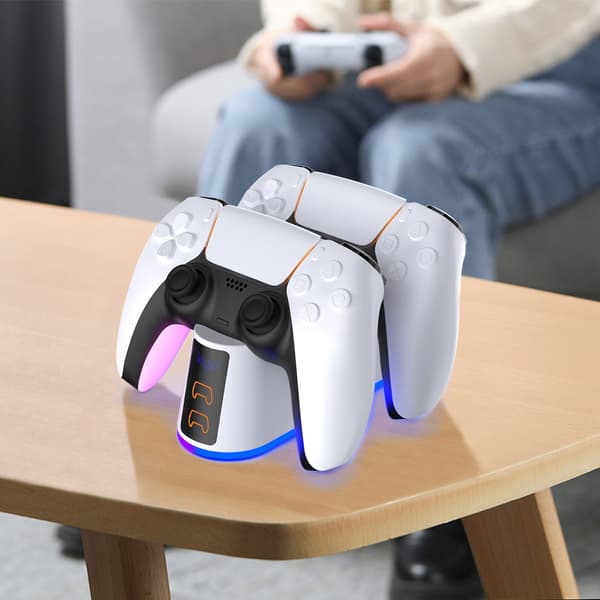 PS5 Ladestasjon, PS5 Kontroller Ladestasjon med Justerbart Lys, Playstation 5 Kontroller Rask Lading Dock, PS5 Lading Dock