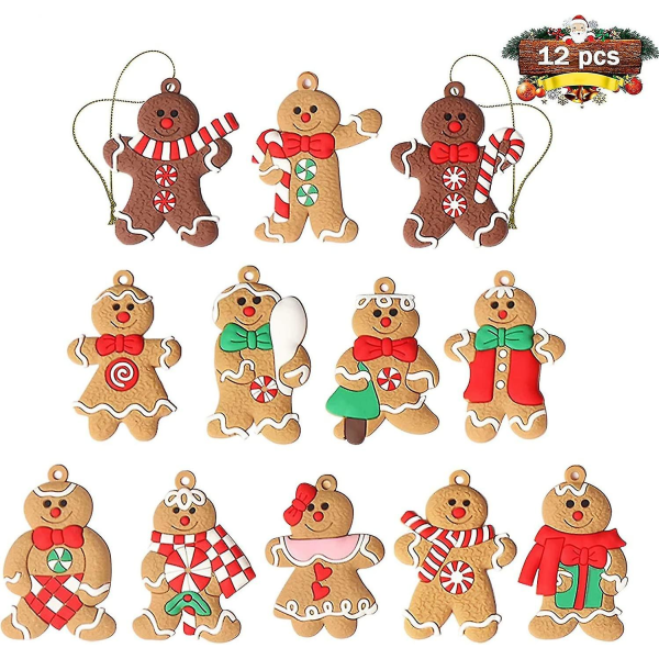 Gingerbread Man Ornaments For Christmas Tree - Assorted Plastic Gingerbread Figurines Ornaments For Christmas Tree Hanging Decorations 3 Tall 12pcs