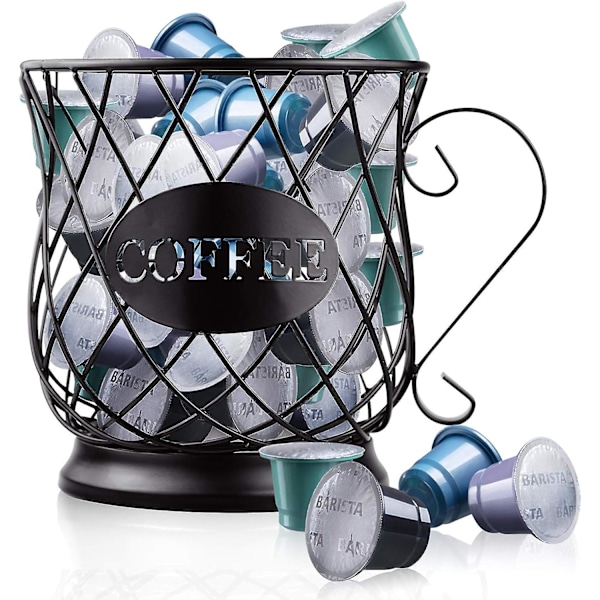 Coffee Capsule Pods Storage Basket, Metal Coffee Pods Holder Coffee Storage Basket Black