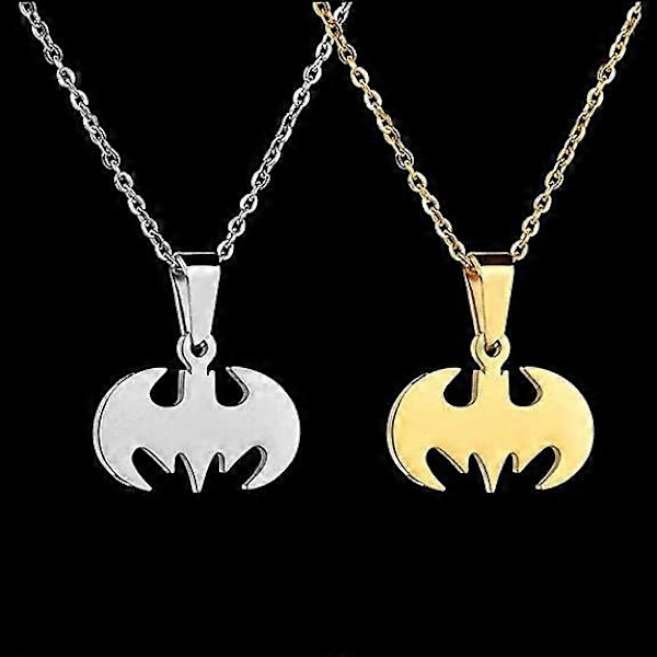 Fladdermus Hängsmycke Halsband Kirurgiskt Rostfritt Stål Allergivänligt Superhjälte Halsband för Barn och Batman-älskare Silver gold