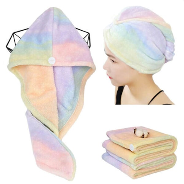 2-pack Mikrofiber Hårhandduk Wrap Regnbåge Snabbtorkande