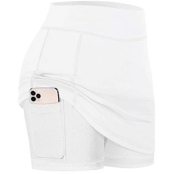 Women's Running Shorts with Lining 2 in 1 Sports Shorts with Pockets Sportswear, White-L White L