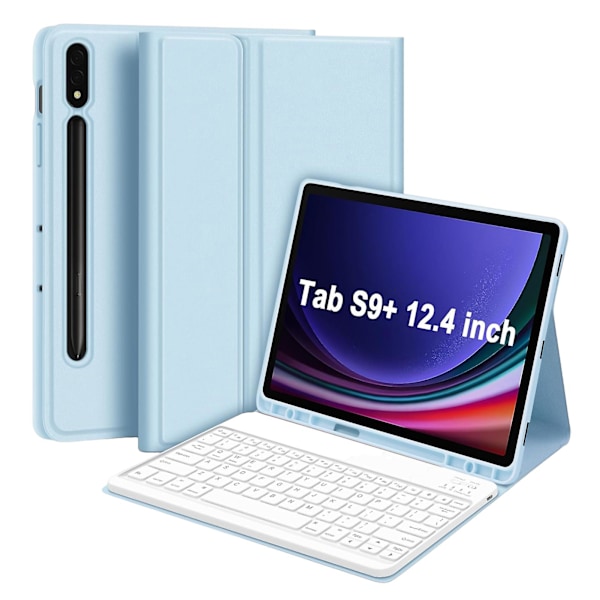 Tabletin näppäimistö ja suojakotelo - Värikäs langaton Bluetooth-näppäimistö taustavalaistuksella ja TPU-tabletin suojakotelo Galaxy Tab S9+/S9 Plus 12,4 tuuman tabletille Sky Blue