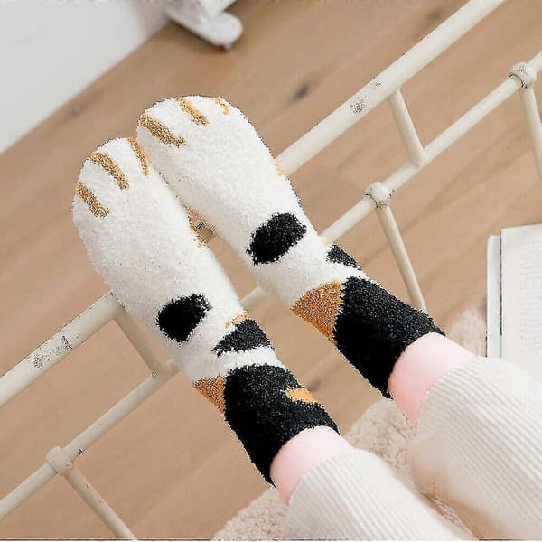 Cat S Dame Varme Bløde Fluffy Sengestrømper Loun Hjemmesko Gulvstrømper Black dot