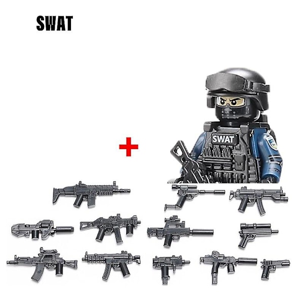 Militära byggklossar Soldatfigurer Gåvor Leksaker Vapen Gevär Special Force SWAT Arméväst Hjälm Explosionssäkra kläder MOC   Fingerfärdighetsspel SWAT2--1PCS