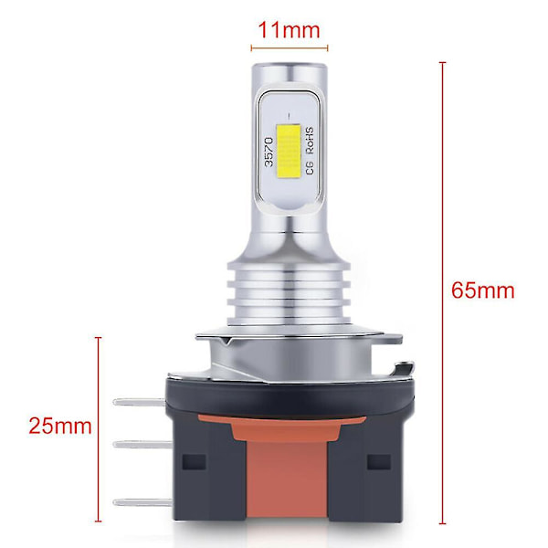 2 stk H11b H15 LED-lampe 3570 20000lm Bilfrontlys 80w Høy Effekt Csp Bilpære Tåkelys 12-24v 3000k 6000k H15 8000K