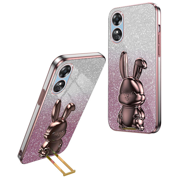 For Oppo A58 4G Anti-Scratch Cartoon Rabbit Cover Support Kickstand Telefon Etui Pink