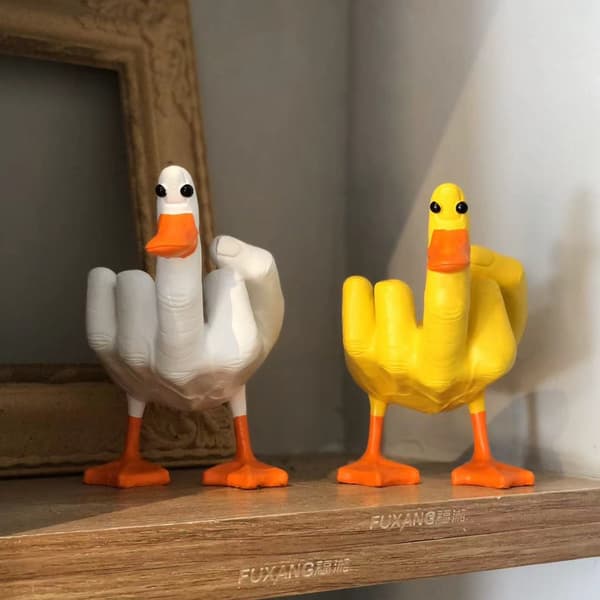 Anka Staty med Långfinger i Resin, Dekoration White