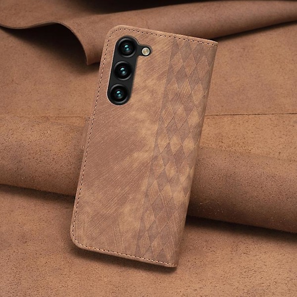 Samsung Galaxy S24+ 5g -puhelimen ruudullinen nahkainen suojakotelo Brown