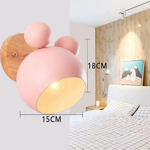 Kreativ Tegneserie Vegglampeholder i Tre, Nordisk Makron E27 LED Sengelampeholder, Barneleselampe for Gang, Stue, Loft (Rosa) White+Black Mickey Wall Light