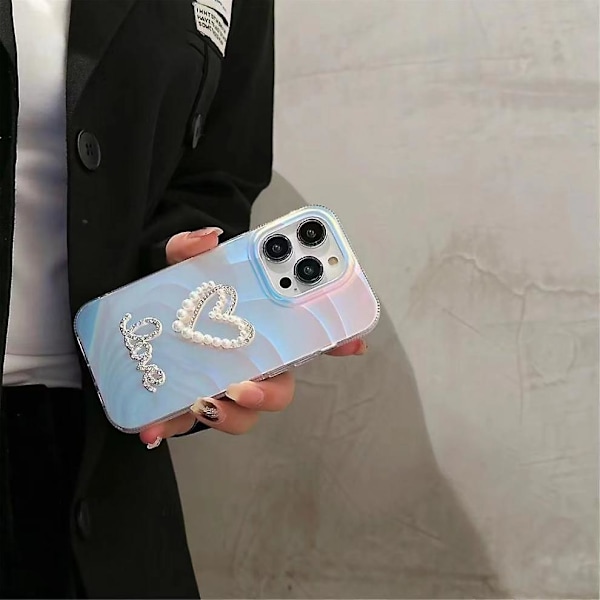 Til iPhone 13 Pro Slim-Fit Akryl+TPU Telefon Cover IMD Etui med Rhinestone Dekoration Bowknot