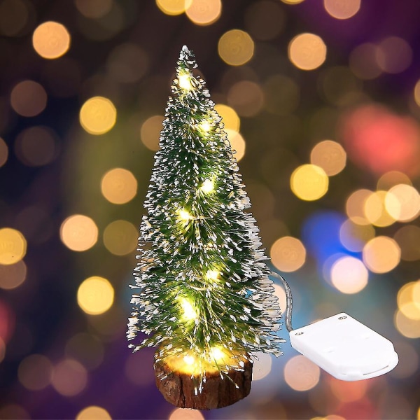 Mini juletræer med træbund, julebordplade træer til hjemmekøkken juleindretning.9stk