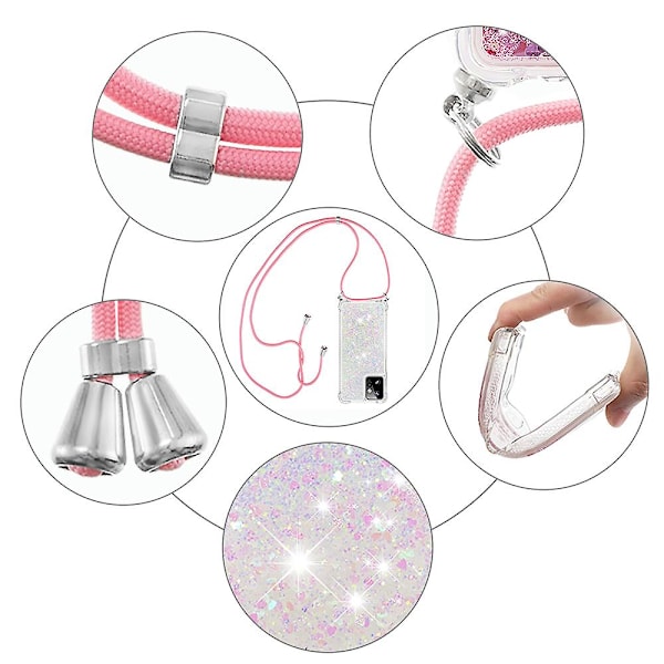 Til Motorola Moto G Power 5g Etui Tpu Glitter Flydende Telefon Cover Med Lanyard Laser Hearts