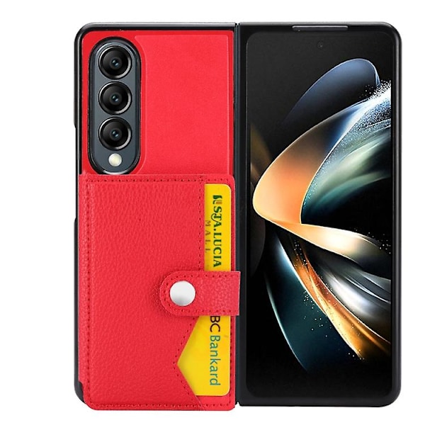 Til Samsung Galaxy Z Fold3 5g Litchi Mønster Enkelt Knaps Kort Holder Mobiltelefon Etui Red