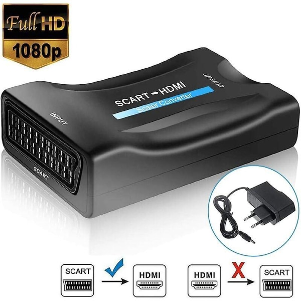 Scart til HDMI-konverter, Scart til HDMI-videokonverter 1080p/720p kompatibel med Hdtv Stb Vhs Xbox Ps3 Sky Dvd Blu-ray