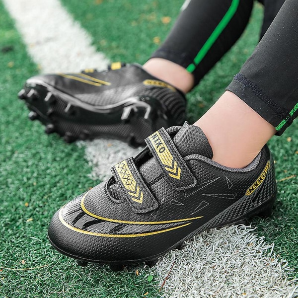 Kids Soccer Shoes Boys Girls Ankle Football Boots Grass Training Sport Footwear Sneakers Yj6210A Black 33