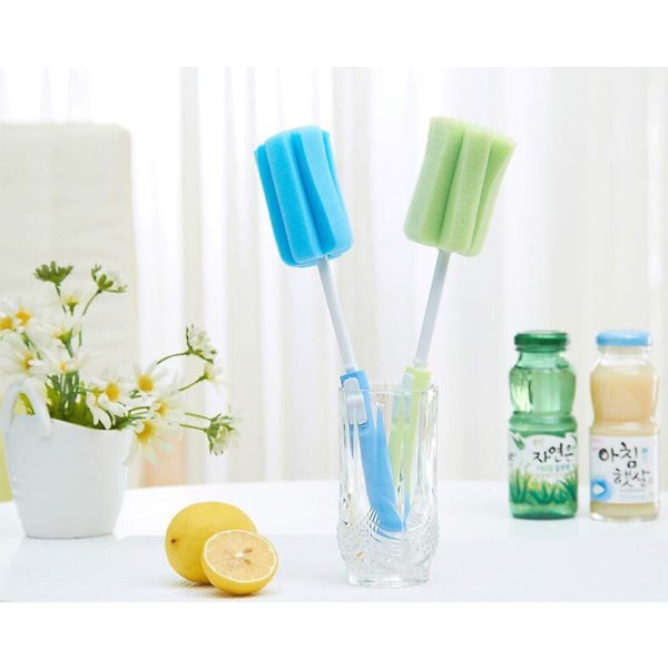 3-pack vannflaske skumsvampbørste med justerbart langt håndtak, myk rengjøringsbørste for tåteflasker, kopper (tilfeldige farger)