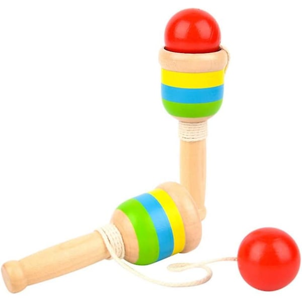 2 stk. Mini Wood Catch Ball, Catch Ball Hånd-øye Koordinasjon Pedagogiske Leker Kendama Spill Flott for Barn Pedagogiske Leker