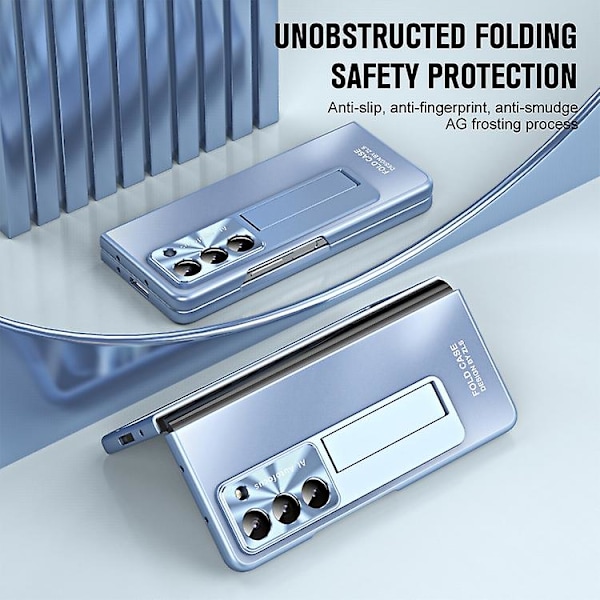 For Samsung Galaxy Z Fold5 5g Integrert Ag Matt Folding Mobiltelefonveske Med Penneholder Blue