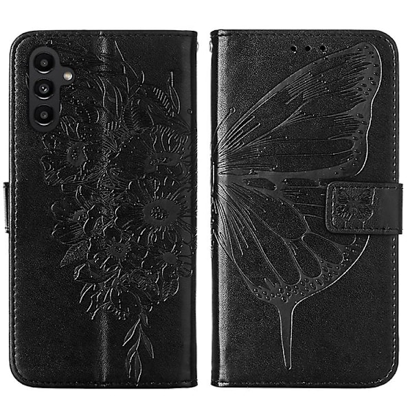 Mobiltelefonskal i präglad fjärilsläder för Samsung Galaxy A25 5g / A24 Black