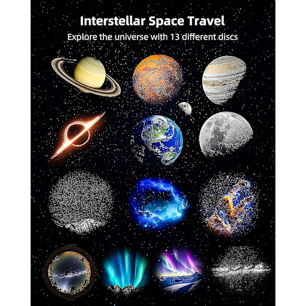 13-i-1 Planetarium Galaxy Projektor, 8k Stjärnprojektor med Timer, Nebula Stjärn Nattlek för Barn Vuxna, Sovrums Tak Dekoration, Hemmabio, Födelsedag black