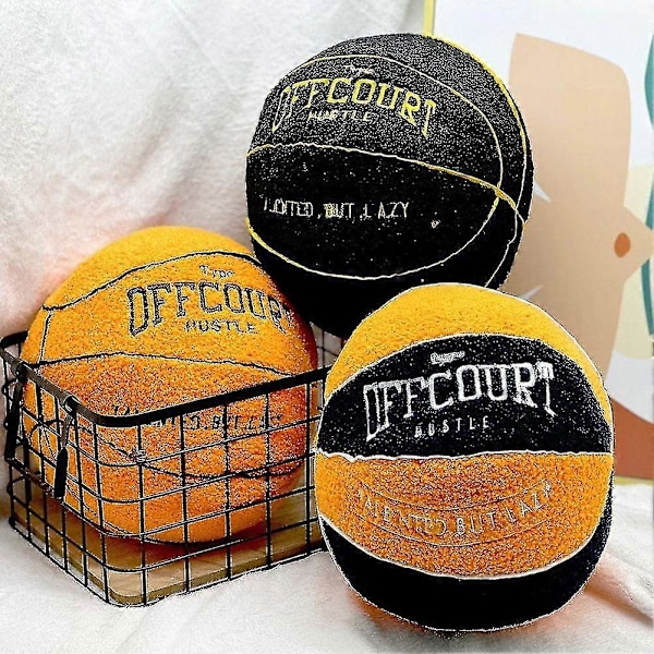 Offcourt Basketball Pude Plys Legetøj, 25cm 3d Basketball Kastepude Til Børneværelse Dekoration, Fuzzy Plys Legetøj Gaver Til Børn Black