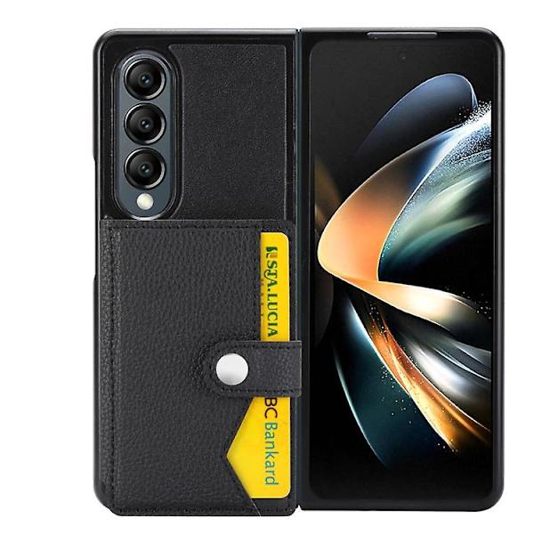 Mobiltelefonskal för Samsung Galaxy Z Fold3 5g med Litchi-mönster, enkel knapp, kortfack Black