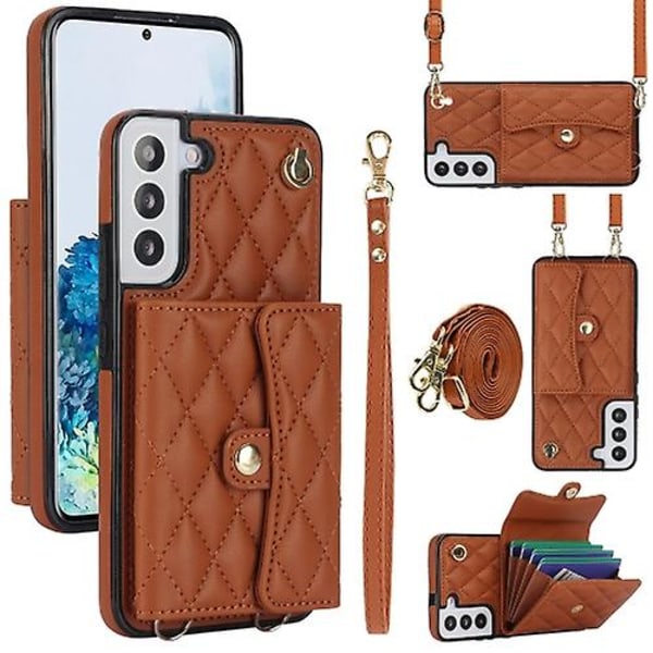 Horisontellt plånboksfodral i läder för Samsung Galaxy S22 5g, diagonalt bärbart, rombiskt Brown