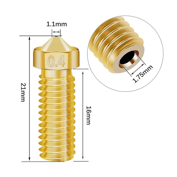 3D-printerdeler Ekstruderdyse Messing Kobber Hotend Dyser 30 stk 0,2/0,3/0,4/0,6/0,8/1,0 mm for Creality CR-6 SE 3D-printer 1,75 mm Filament 6 stk Rengjør
