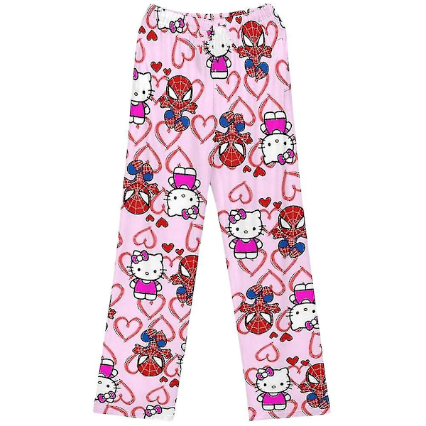 Piirrettyjen hahmojen pyjamahousut, rento yöasu ja loungewear-housut naisille, teineille ja tytöille Pink Kitty05 L