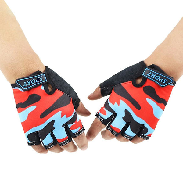 Kamouflage Barn Outdoor Sport Cykling Anti-halkchock Halvfingerhandskar Orange Camouflage