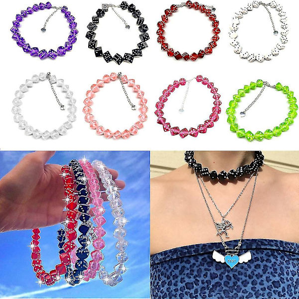 Rolig Tärningshalsband Färgglada Akryl Tärnings Pärlor Choker Smycken För Kvinnor Flickor