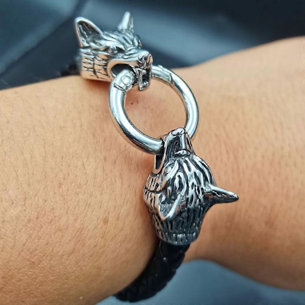 Viking Rune Perle Ulvehoved Armbånd Rustfrit Stål Læderarmbånd brown style 7