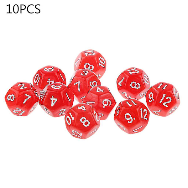 10 stk 12-sidede terninger D12 Polyhedrale terninger Familiefest Pub Club Spil Akryl Terninger Red