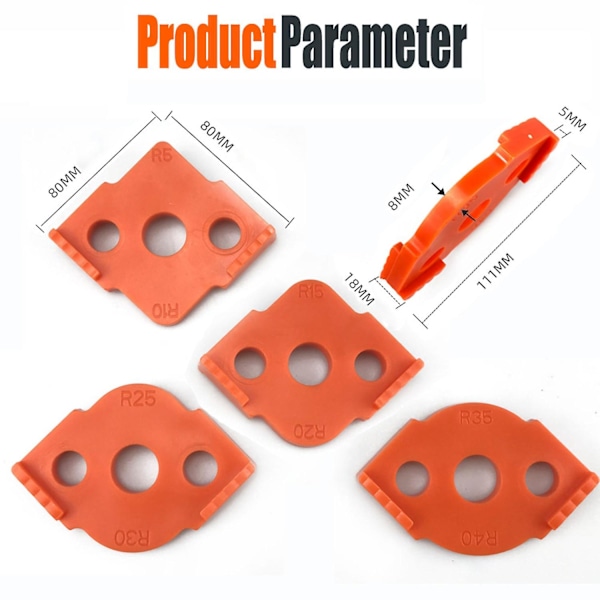 Router skabelon R vinkel halv cirkel 3 huller høj nøjagtighed slidstyrke bue router lokalisator til Orange D