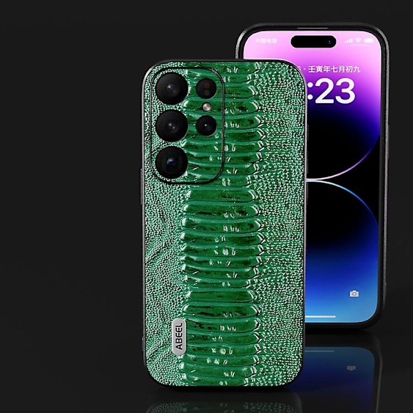 For Samsung Galaxy S23 Ultra 5g Abeel Ægte Læder Weilai Serie Mobiltelefon Etui Green