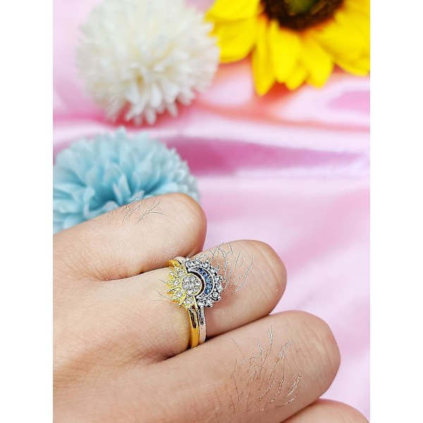 Måne och Sol Ringar, Alla hjärtans dag Presenter till Fru Man Matchande Ringset, För Kvinnor Män Förlovade Förlovade Fingerringar Årsdag Size 8
