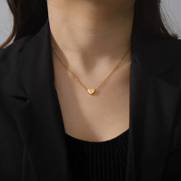 Söt Initial Halsband Bokstäver A Till Z 26 Alfabetet Hjärta Hänge Halsband, Alla Hjärtans Dag Presenter Till Hennes, Förgylld Personligt Halsband För Flickor H