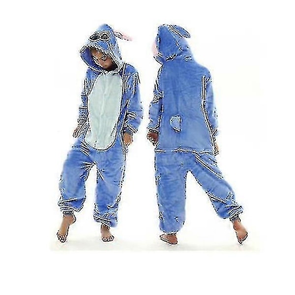 Stitch Kigurumi Barnpyjamas Vinter Flanell Varma Sovkläder Djur Onesies 140cm
