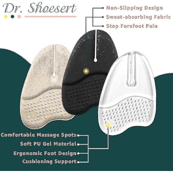 3 par metatarsal dynor för flip-flops, gel metatarsal dynor för flip-flops tofflor sandaler, framfot P Transparent