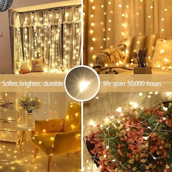 6x3M Nyårs Garland LED Gardin Garland på Vinduet USB Festoon Fairy Lights med Fjernbetjening Led Lys Julepynt Warm white 6Mx3M