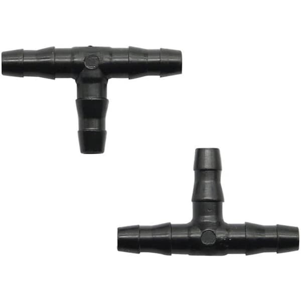 100 dryppvanningskoblinger med mothaker, 4/7 mm universelle T-formede slangekoblinger