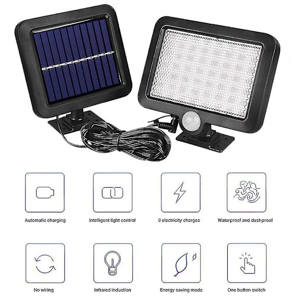 Sollampor för Utomhus, 56 LED Sollampa Utomhus med Rörelsesensor, IP65 Vattentät, 120° Belysningsvinkel, Solvägglampa för Trädgård med Kabel