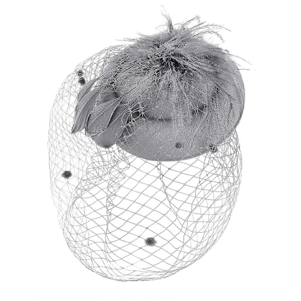 Fjær Mesh Topphatt Dame Mesh Slør Hårnål Hatt Party Hodeplagg grey