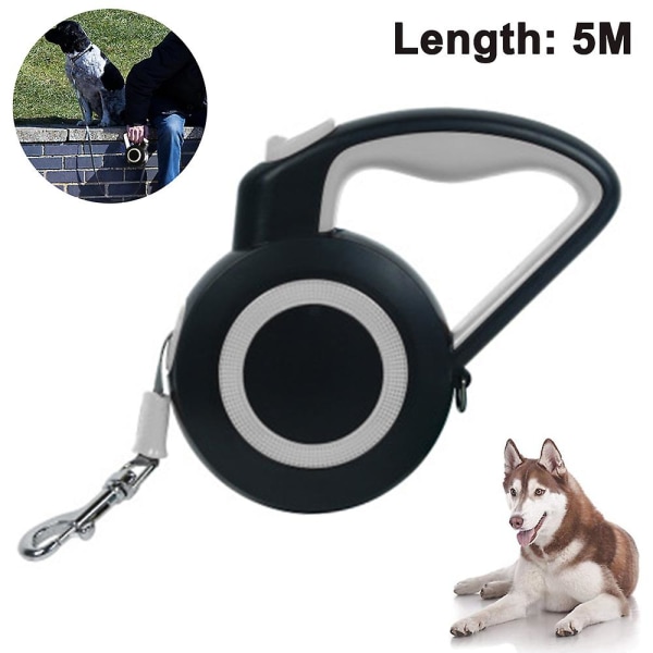 Uttrekkbar hundebånd, 360 flokefri kraftig reflekterende hundebånd med antisklihåndtak Enhåndsbrems, pause og lås