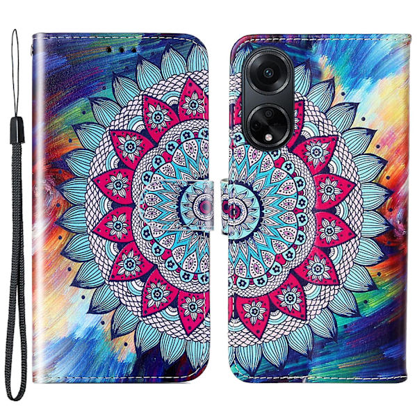 For Oppo A98 5g Etui Pu Lær+tpu Lommebok Mønster Trykt Mobiltelefon Deksel Mandala Flower